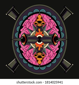 Vintage Simbolic Sacred Geometry Illustration Vector Design Nose and Eyes