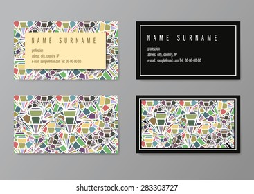 Vintage simple business card vector template, with diamonds pattern