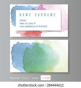 Vintage simple business card vector template, with watercolor artistic spots