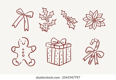 Vintage simple Christmas illustration. Vector sketch Holidays clipart 