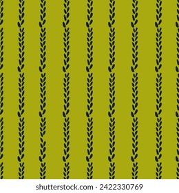 Vintage simple composition with lines of flower leaves and foliage. Retro design with twigs and branches of plants with leafage. Seamless pattern print, background wallpaper. Vector in flat style