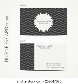 Vintage simple monochrome business card template for your design. Vector design eps10. Line seamless pattern with chevron zigzag stripes geometric pattern.