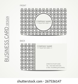 Vintage simple monochrome business card template for your design. Line seamless pattern with geometric pattern. Trendy calling card. Vector design eps10.