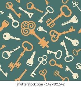 Vintage Simple Seamless Pattern with different antique Keys. Vector ilustration
