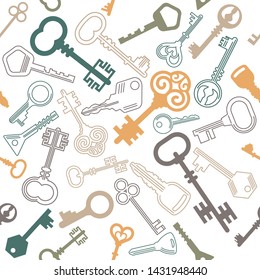 Vintage Simple Seamless Pattern with different antique Keys .
Thin line. Vector ilustration