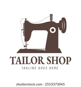 Vintage Simple Silhouette Sewing Machine Vector Logo Design Illustration