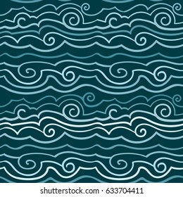 vintage simple vector pattern of waves, lines drawn in blue, teal tones. Eps-8.