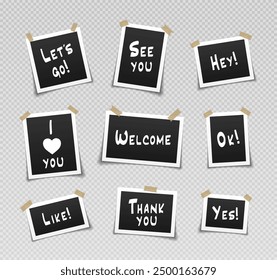 Vintage with simple words photo frame with adhesive tapes. Photo frames with adhesive tape.