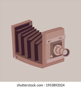vintage single lens camera made of wood, vector illustration