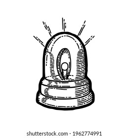 Vintage Siren Emergency Light or Police, Ambulance Warning Light icon vector. Security drawing isolated on white background. For web and mobile graphic design, logo, Print. Retro design, Engraving