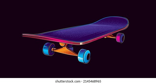 Vintage skateboard in neon style. Original vector illustration.