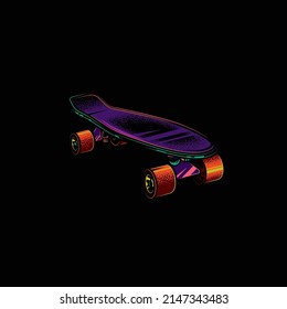 Vintage skateboard in neon style. Original vector illustration.