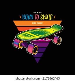 Vintage skateboard in neon style. Original vector illustration.