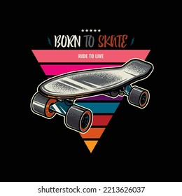 Vintage skateboard in neon style. Original vector illustration.