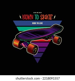Vintage skateboard in neon style. Original vector illustration.
