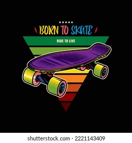 Vintage skateboard in neon style. Original vector illustration.