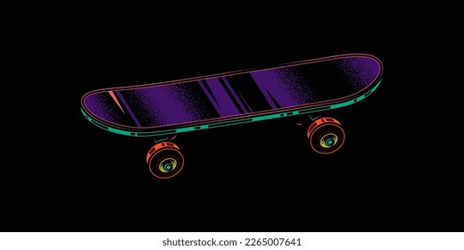 Vintage skateboard in neon style. Original vector illustration.