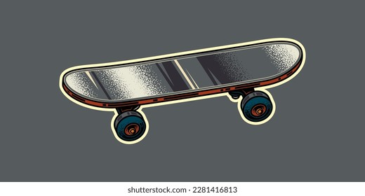 Vintage skateboard in neon style. Original vector illustration.