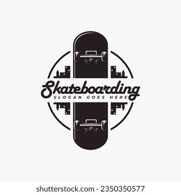 Vintage skateboarding logo, skateboarding shop, skateboarding club vector on white background