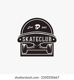 Vintage skateboarding logo, skateboarding shop, skateboarding club vector on white background