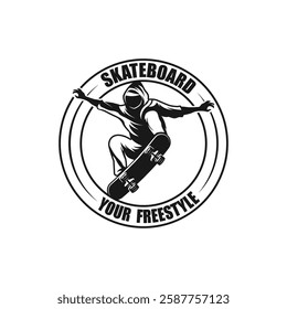 Vintage skateboarding logo, skateboarding shop, skateboarding club. suitable for brand, apparel, badge, emblem, shop, clothes, sticker, t-shirt design