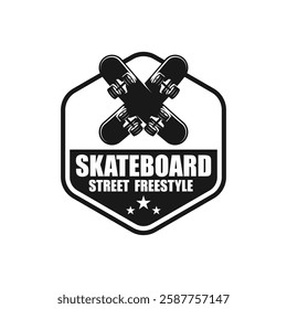 Vintage skateboarding logo, skateboarding shop, skateboarding club. suitable for brand, apparel, badge, emblem, shop, clothes, sticker, t-shirt design