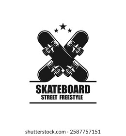 Vintage skateboarding logo, skateboarding shop, skateboarding club. suitable for brand, apparel, badge, emblem, shop, clothes, sticker, t-shirt design