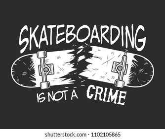 Vintage skateboarding monochrome badge with letterings and broken skateboard isolated vector illustration