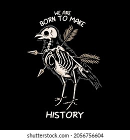 vintage skeleton bird illustration with arrow stab his body