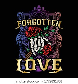 vintage skeleton hand  rose vector illustration 