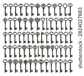 Vintage Skeleton Key Icon Collection Featuring Antique Keys Locksmith and Decorative Key Shapes