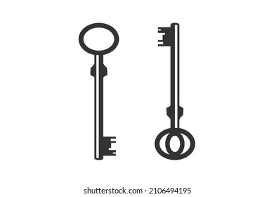 Vintage Skeleton Key Silhouette, Old Classic Antique Door Key Logo