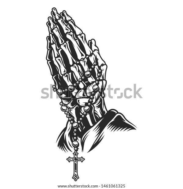 Vintage Skeleton Praying Hands Concept Rosary Stock Vector (Royalty ...