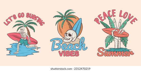 Vintage Skeleton Summer Beach Collection illustration design vector