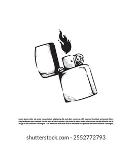 Vintage sketch art fire lighter with the lid open vector illustration