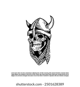 Vintage sketch art skull Viking army vector isolated on white background