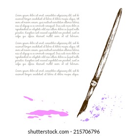 Vintage sketch brush with ink blob. Hand drawn vector background.