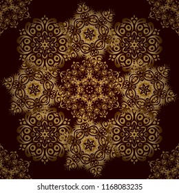 Vintage sketch. Elegant retro vector seamless pattern. Golden pattern on a brown background.