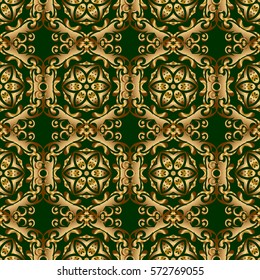 Vintage sketch. Elegant retro vector seamless pattern. Golden pattern on a green background.
