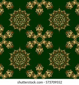 Vintage sketch. Elegant retro vector seamless pattern. Golden pattern on a green background.