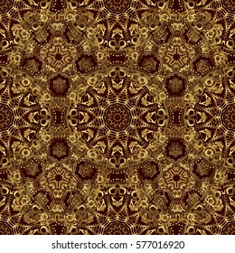 Vintage sketch. Elegant retro vector seamless pattern. Golden pattern on a brown background.