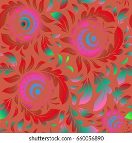 Vintage sketch. Elegant retro vector seamless pattern. Green, brown and red pattern.