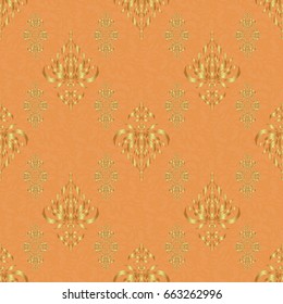 Vintage sketch. Elegant retro vector seamless pattern. Golden pattern on a brown background.