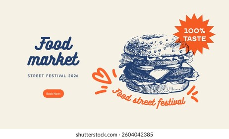 Vintage sketch fast food poster. Perfect for menu design, restaurant interior and packaging ads. Hand drawn vector illustration. Not AI generation