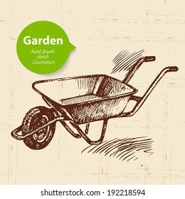 Vintage sketch garden background. Hand drawn design 