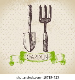 Vintage sketch gardening background. Hand drawn design 