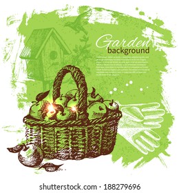 Vintage sketch gardening background. Hand drawn design