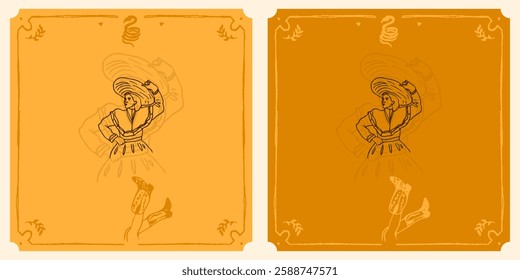 Vintage sketch graphic illustration mexican woman girl in hat