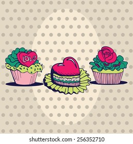 vintage sketch hand drawn cupcakes