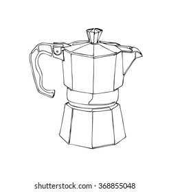 Vintage sketch illustration with black coffee percolator isolated on white background. EPS 10